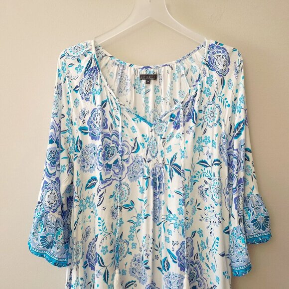 EUC funsport blue and white mid length tunic style top / beach, pool cover up, M - Picture 4 of 6